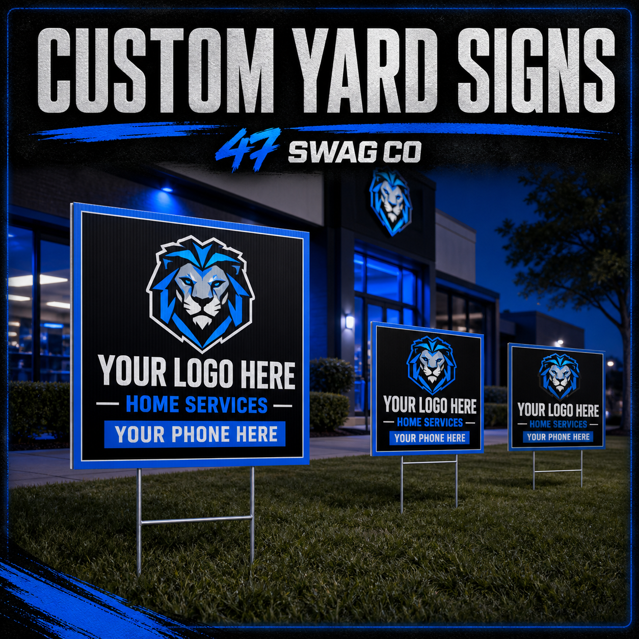 47 Swag Co 24 × 18 custom yard signs with metal H-stakes