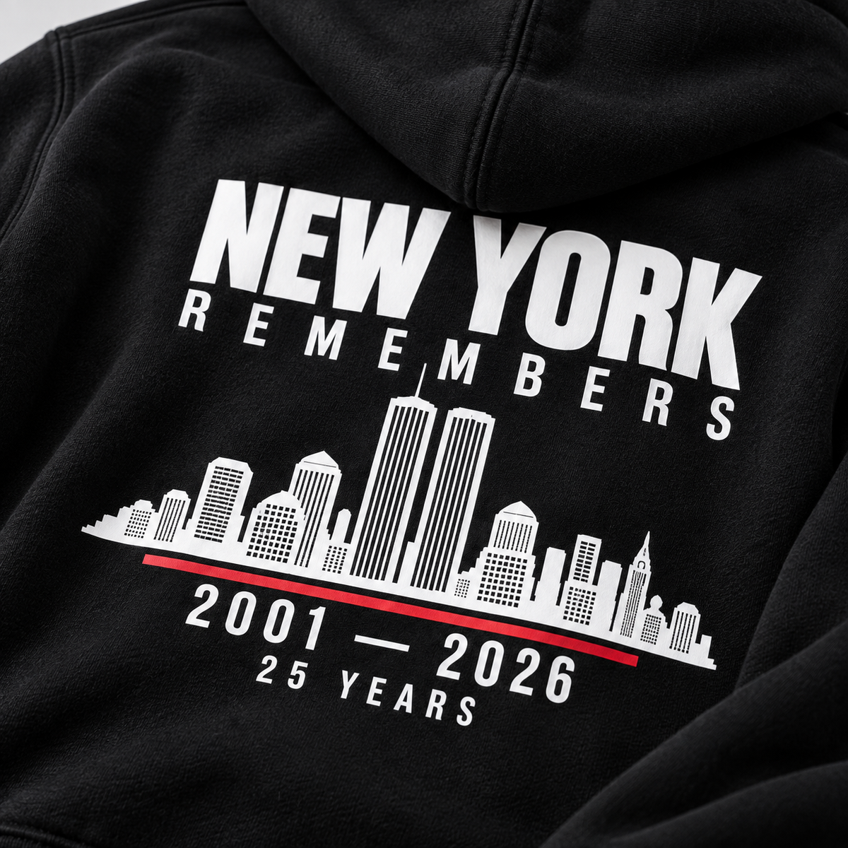 The Skyline Remembers 9/11 25th anniversary hoodie — detail