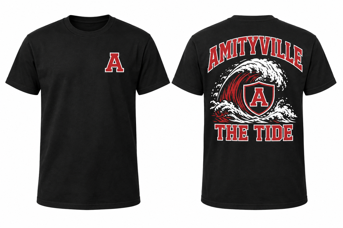 AMITYVILLE THE TIDE black tee front and back