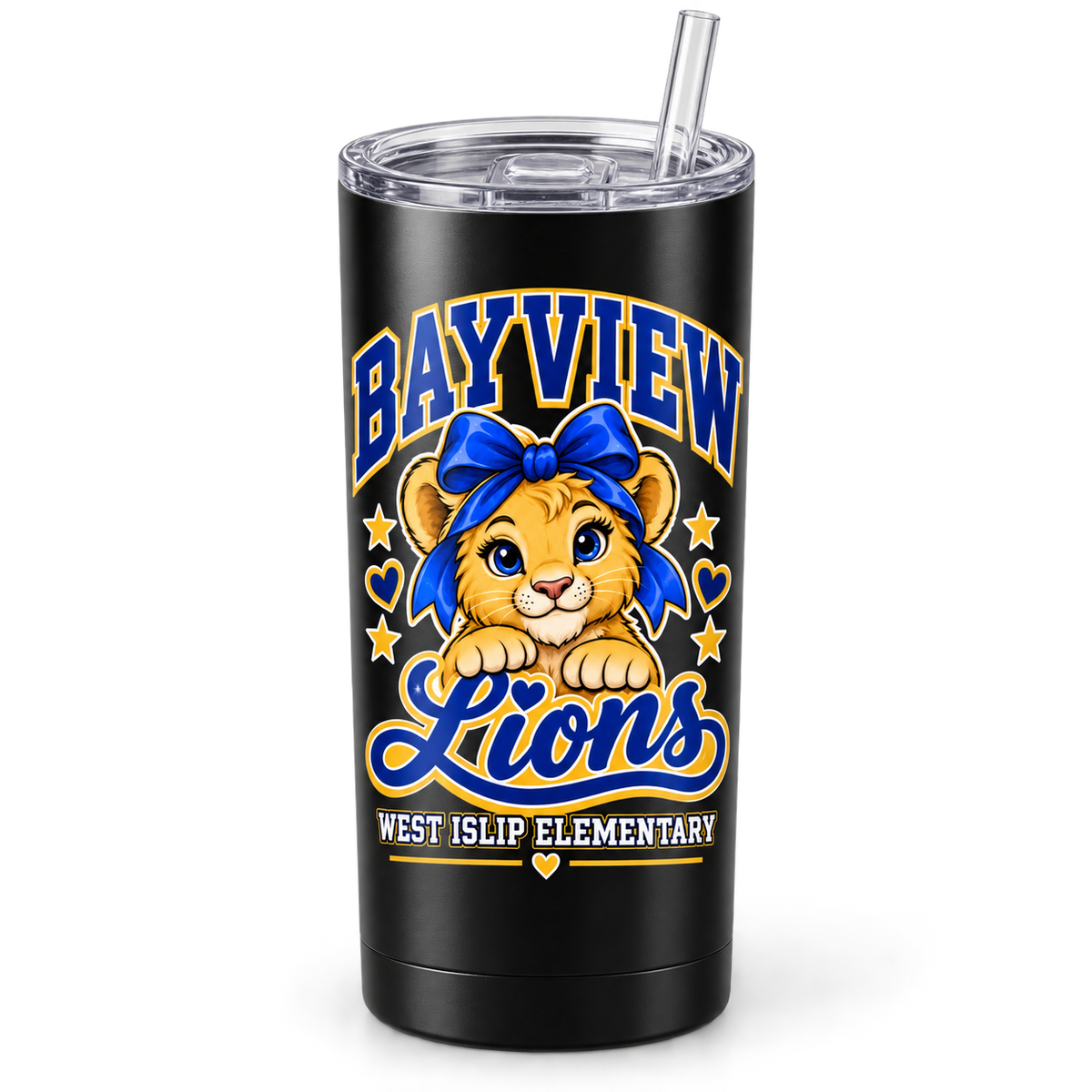 Bayview Elementary West Islip bow lion 20 oz Skinny Tumbler, Black