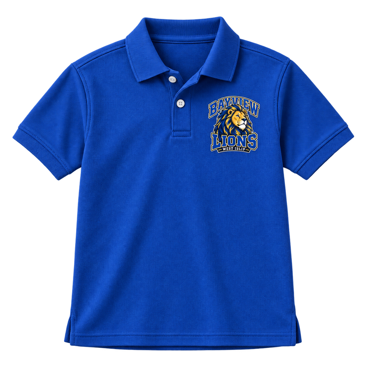 Bayview Elementary Youth Piqué Polo — Royal Blue, new varsity lion artwork