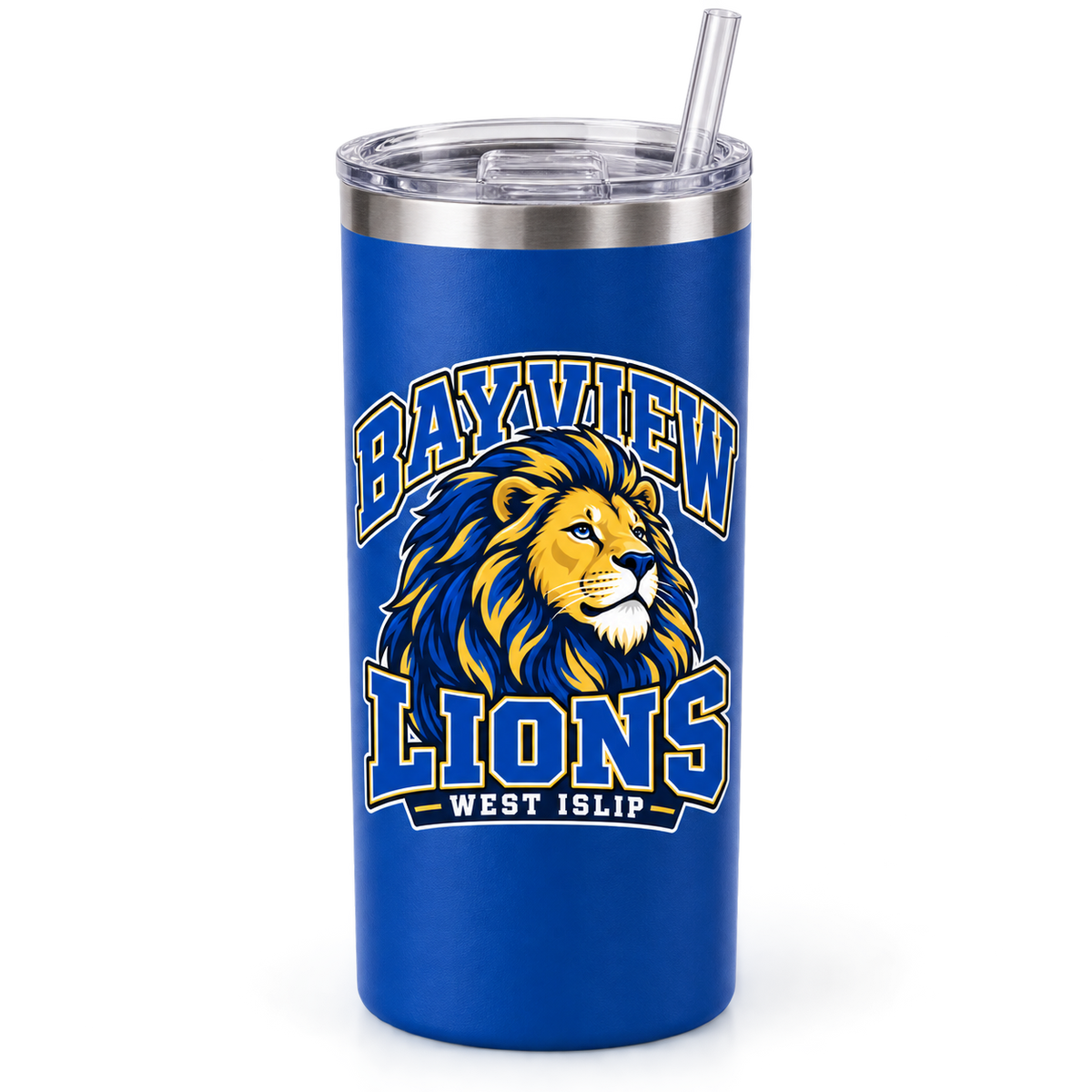 Bayview 20 oz Stainless Spirit Tumbler — redesigned Bayview Lions artwork, Royal Blue