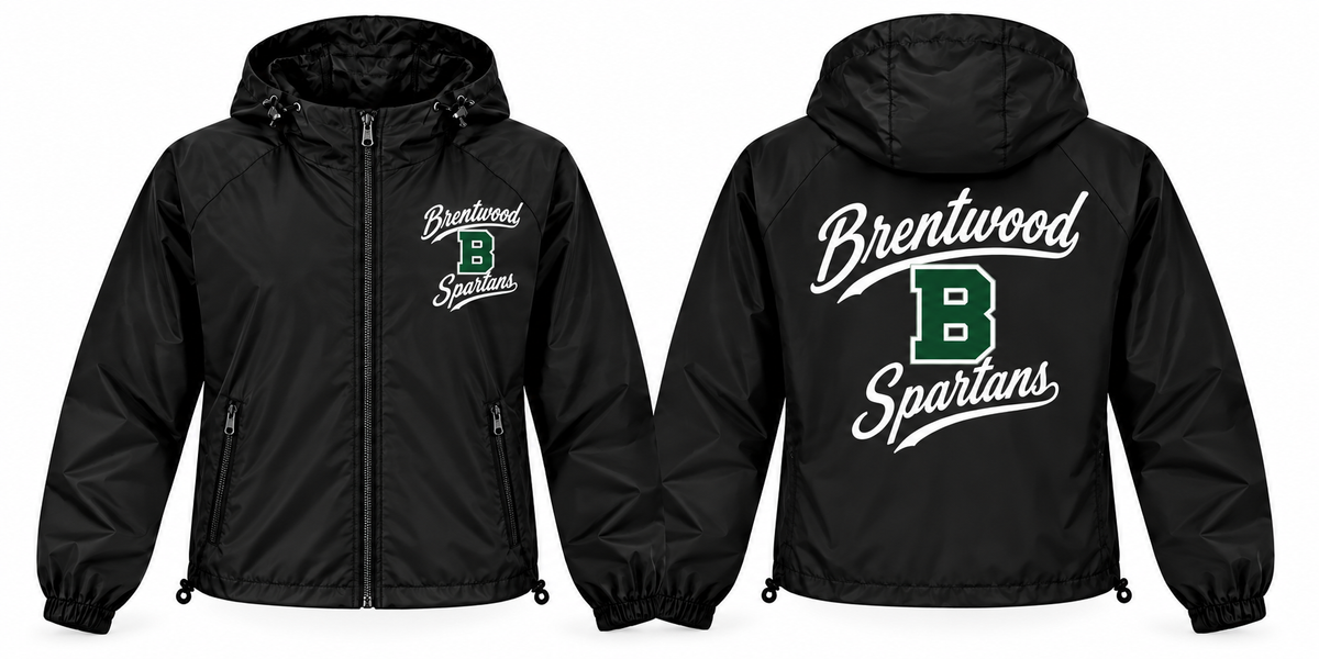 Brentwood Spartans black full-zip windbreaker front and back