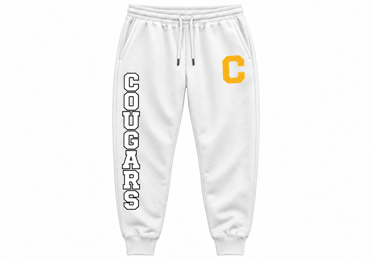 Commack Cougars C & Vertical Lettering Adult Joggers — White