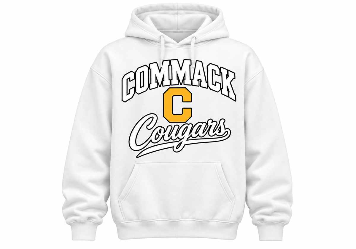 Commack Cougars Stacked C Script Pullover Hoodie — White