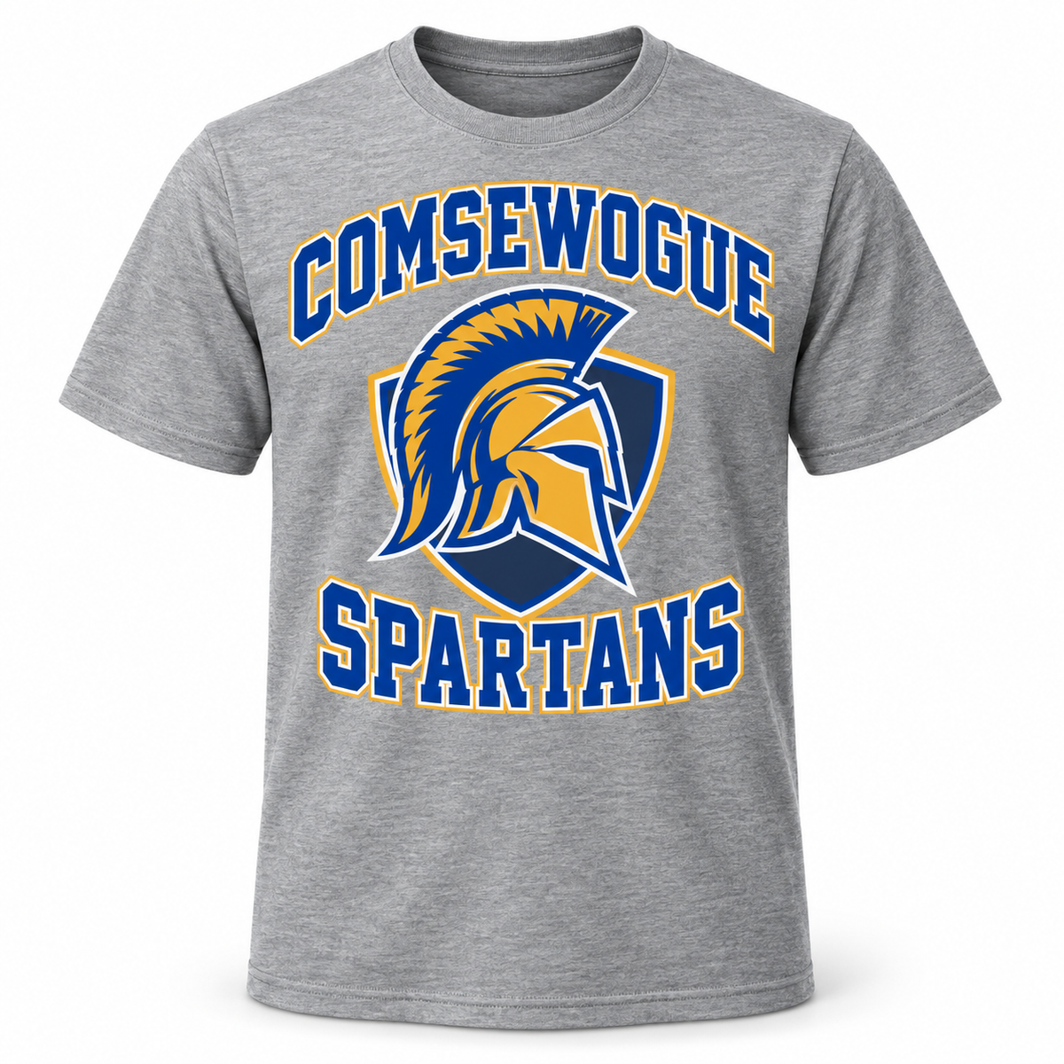 Comsewogue Spartans Collegiate Tee in Heather Gray, front view