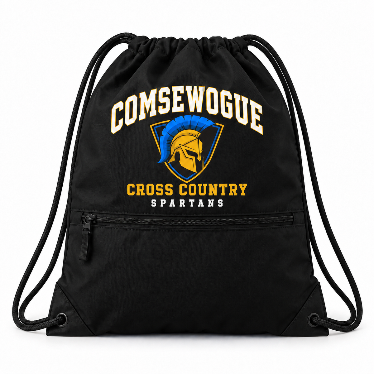 Black Comsewogue Spartans Cross Country Zip Drawstring Sport Bag