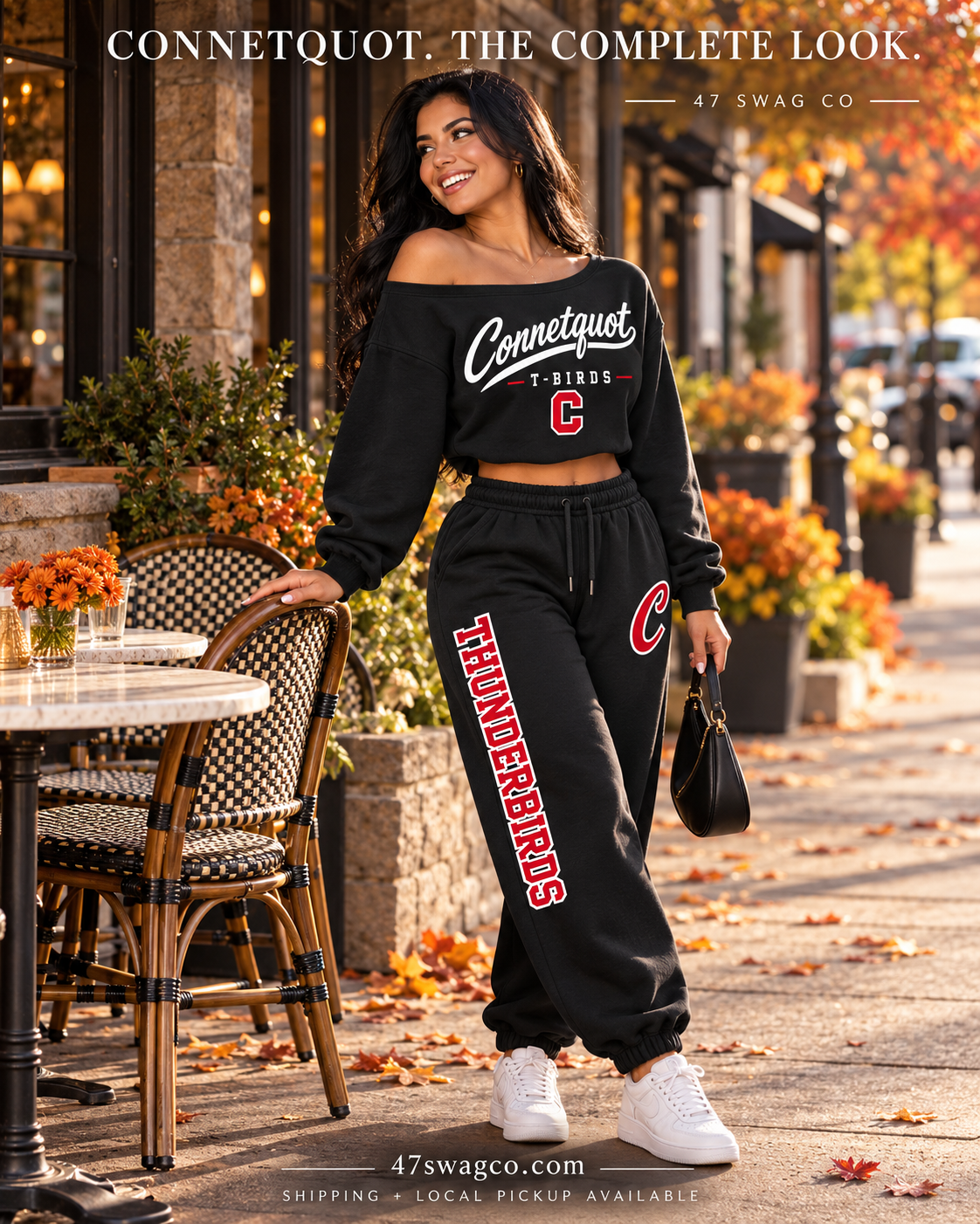 Connetquot T-Birds Off-Shoulder and baggy sweatpants set