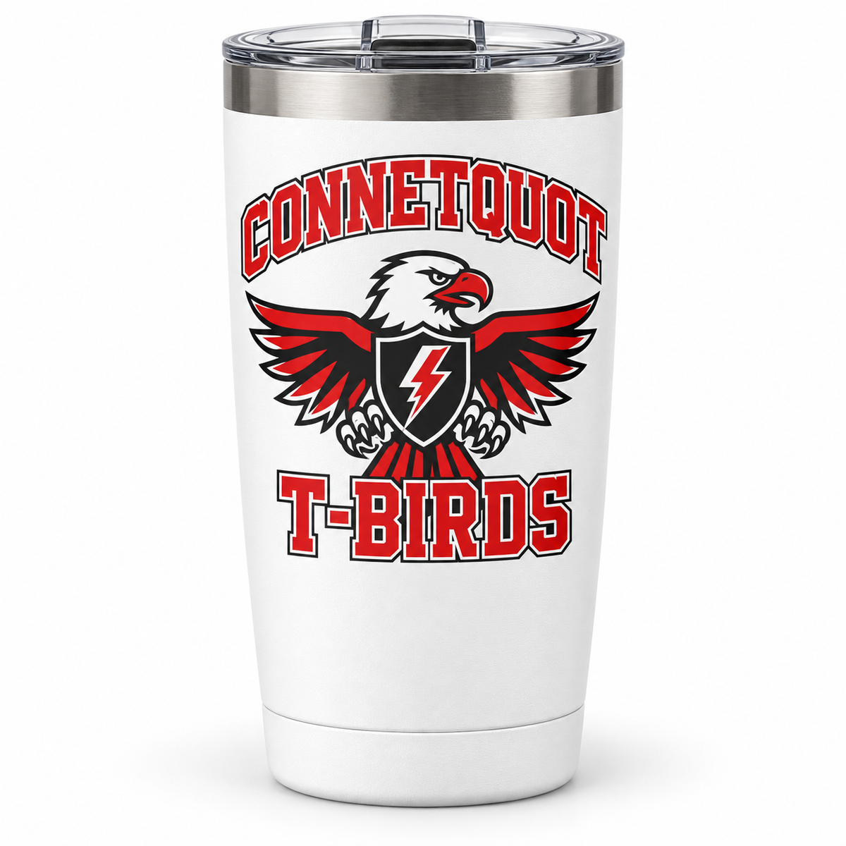 Connetquot T-Birds Collegiate Spirit Tumbler in White, front view