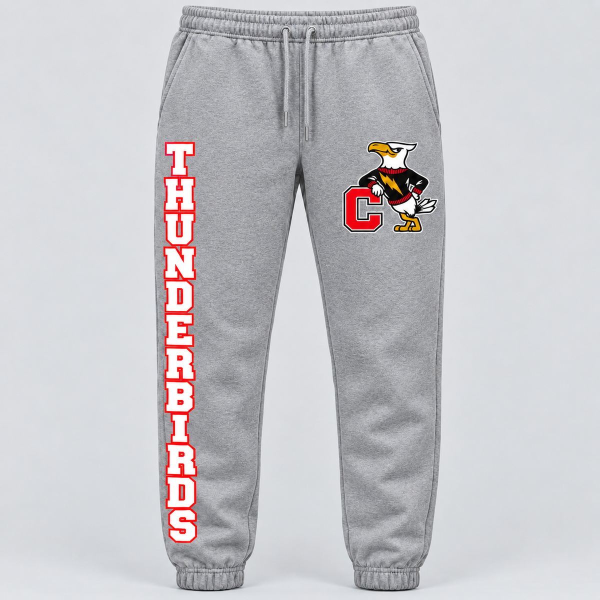Connetquot T-Birds Heritage Mascot Right-Leg Joggers — Youth in Heather Gray