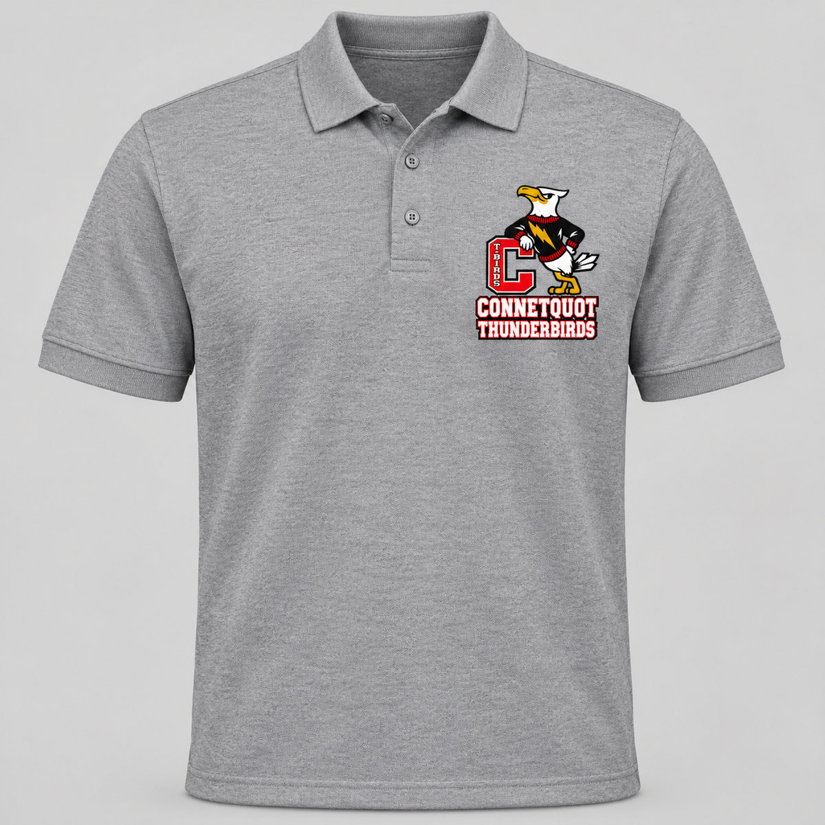 Connetquot T-Birds Heritage Mascot Polo — Adult in Heather Gray