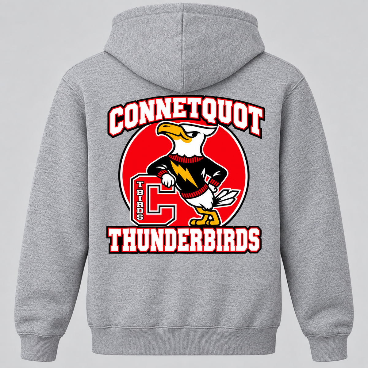 Connetquot heritage zip hoodie Heather Gray full back artwork