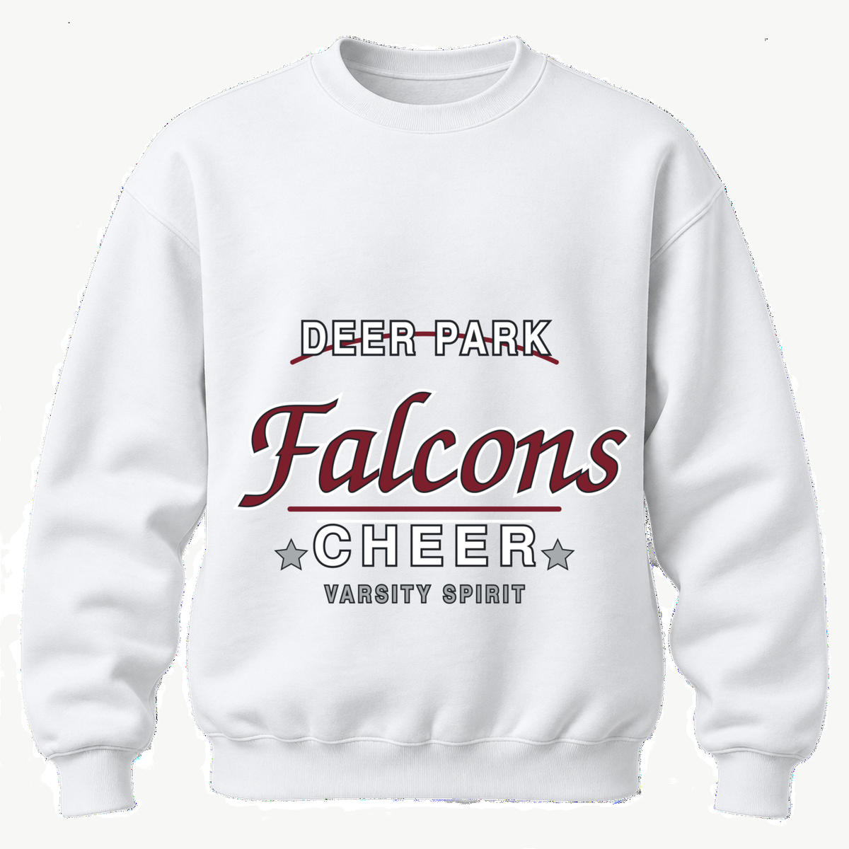 White Deer Park Falcons Cheer varsity script adult crewneck sweatshirt, front view