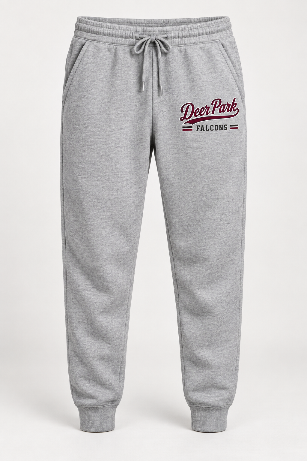 Deer Park Falcons Heritage Script Joggers in Heather Gray — front view