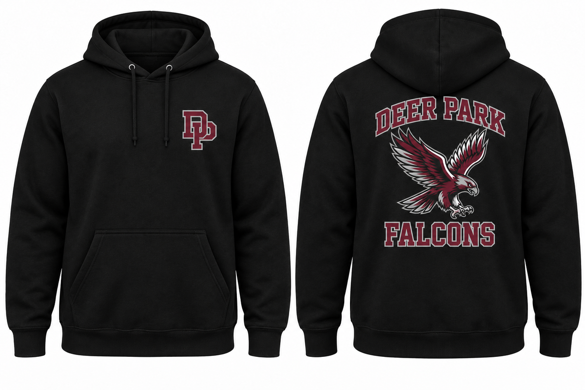 Deer Park Falcons black hoodie front and back concept