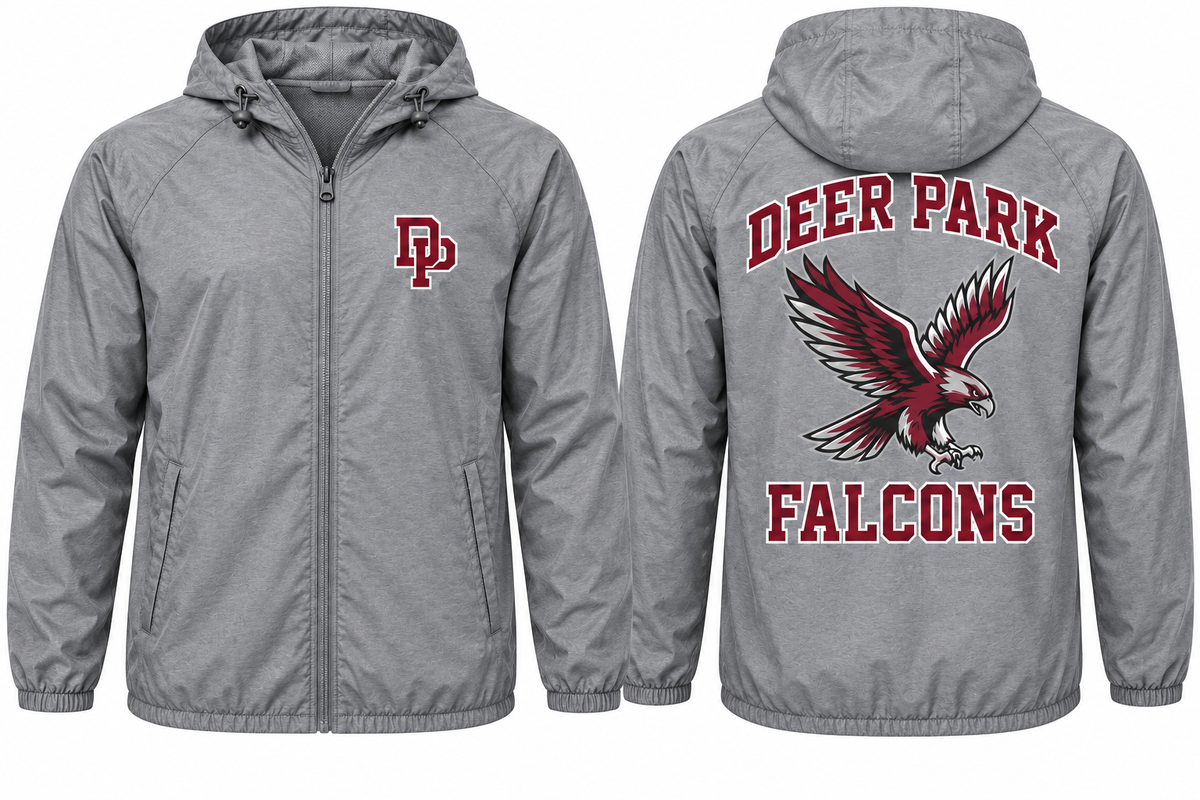 Deer Park Falcons lightweight hooded windbreaker — Heather Gray