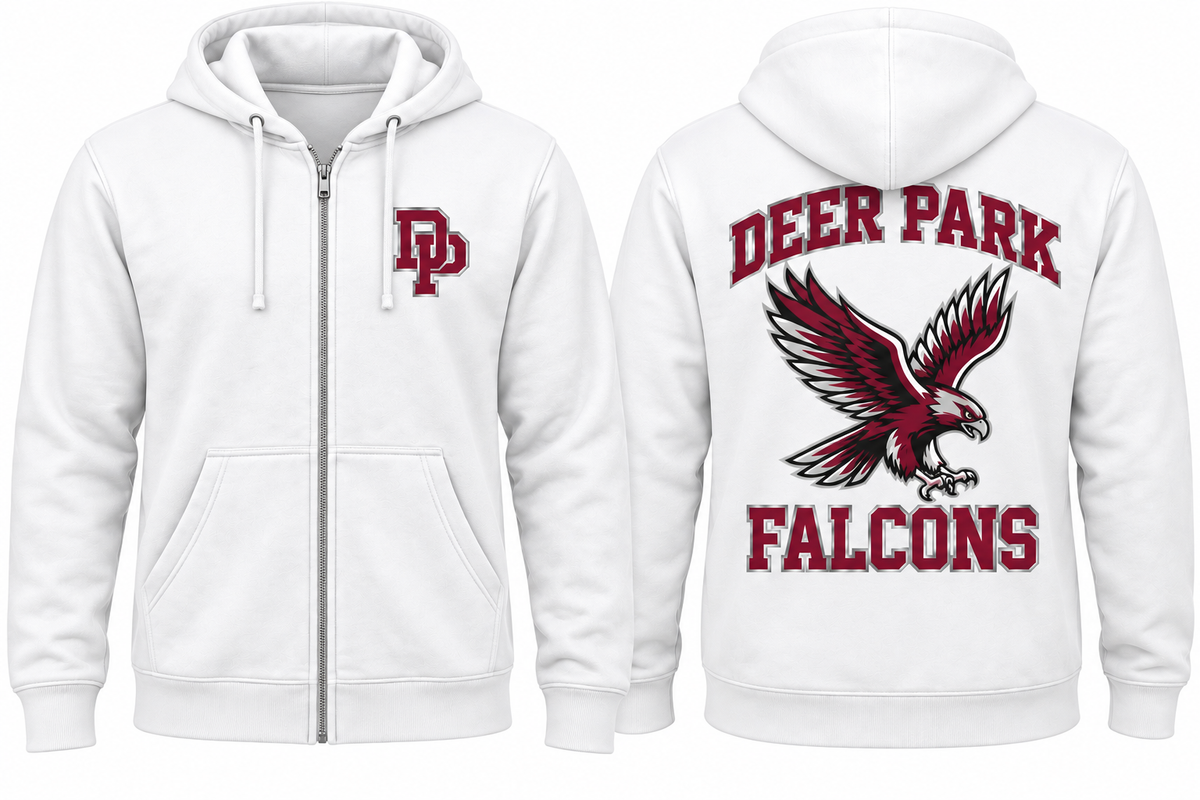 Deer Park Falcons Varsity Zip Hoodie — White