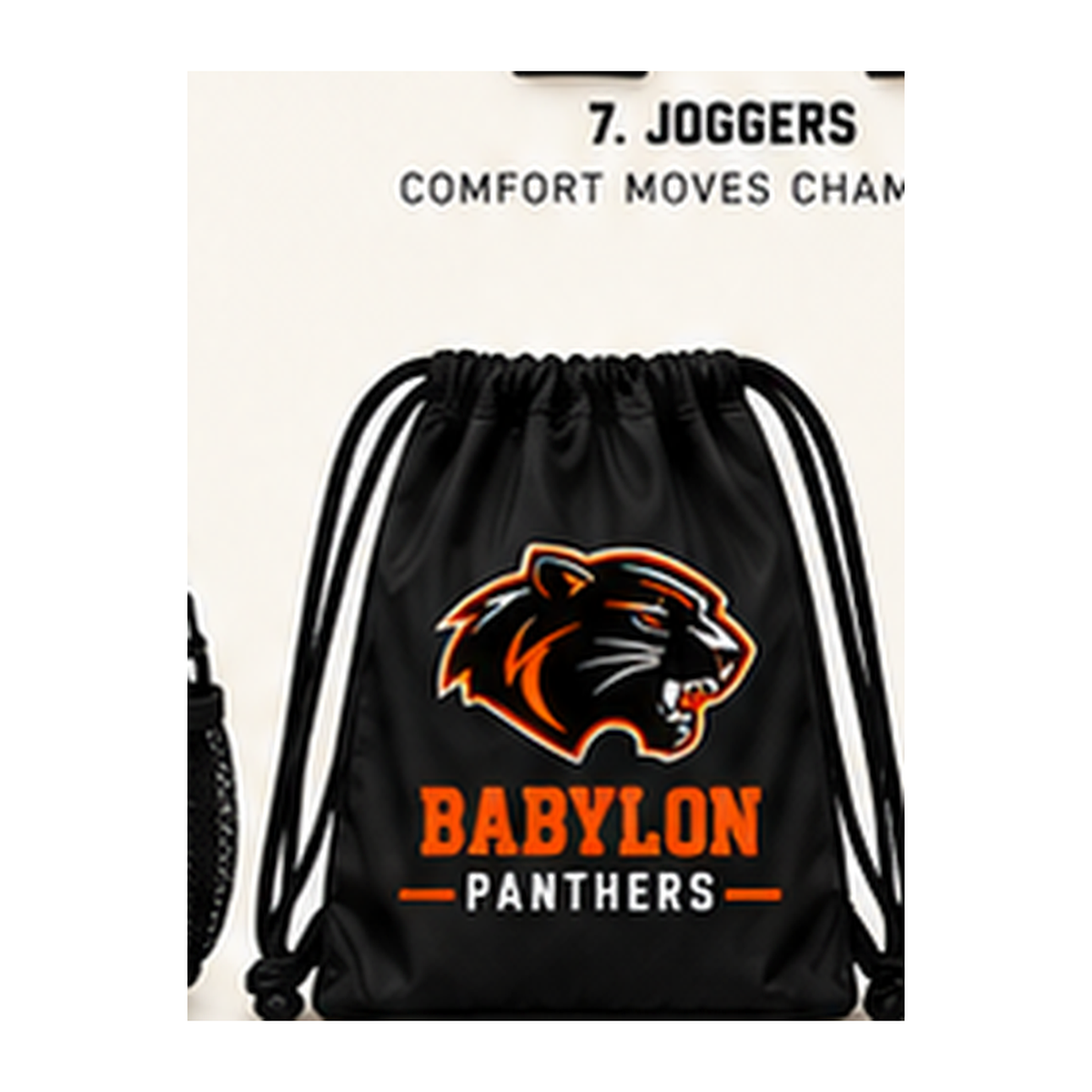 Babylon Panthers black heritage script zip drawstring sport bag