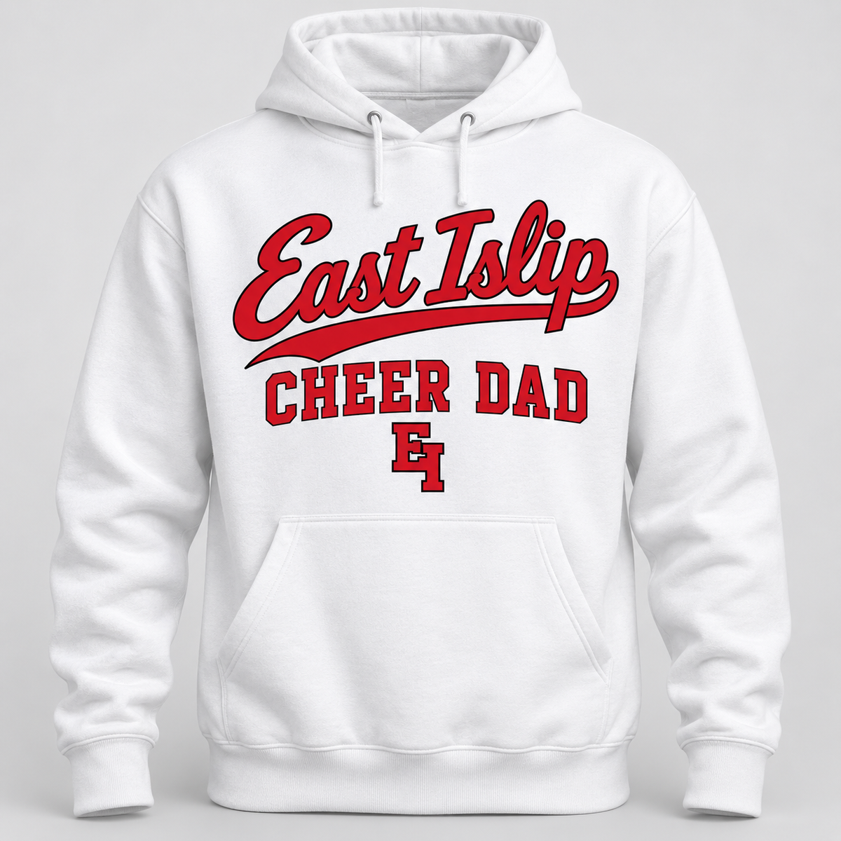East Islip Cheer Dad Heritage Script Hoodie - White
