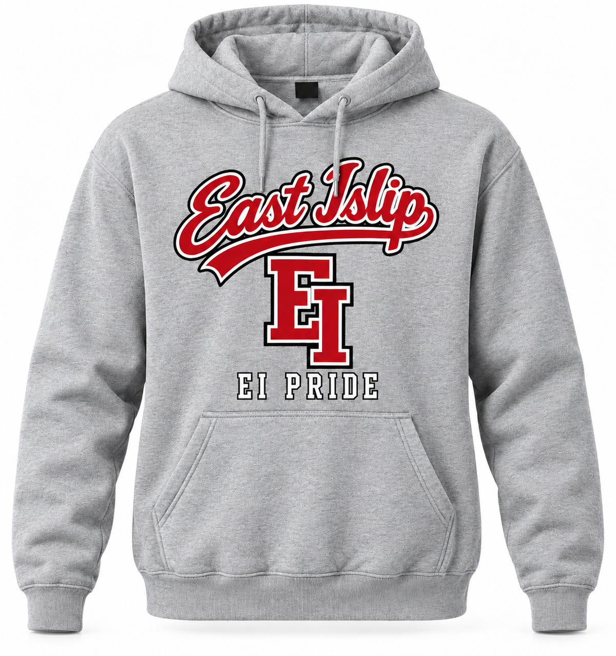 East Islip heritage-script Adult Hoodie in Heather Gray