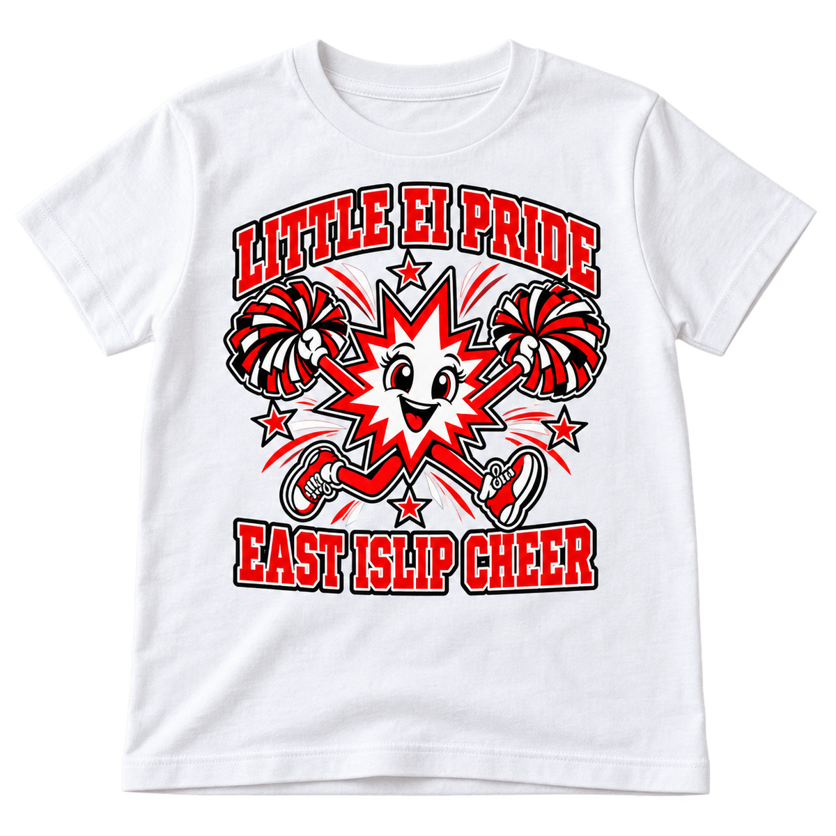 East Islip Little EI Pride youth cheer T-shirt in White, front view