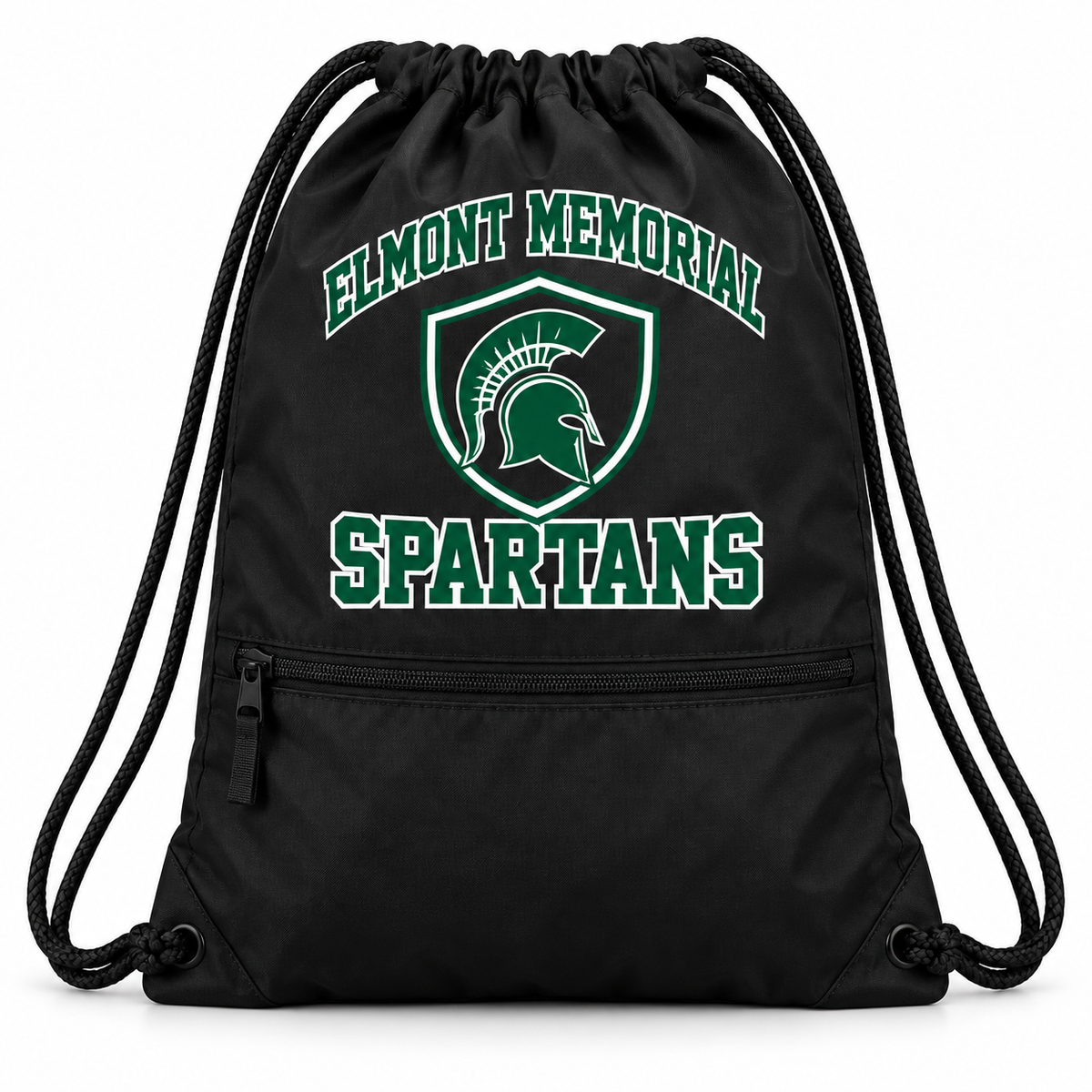 Elmont Memorial Spartans Solid Black Zip Drawstring Bag