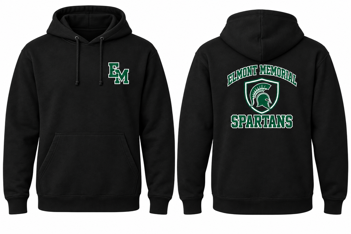 ELMONT MEMORIAL SPARTANS black hoodie front and back