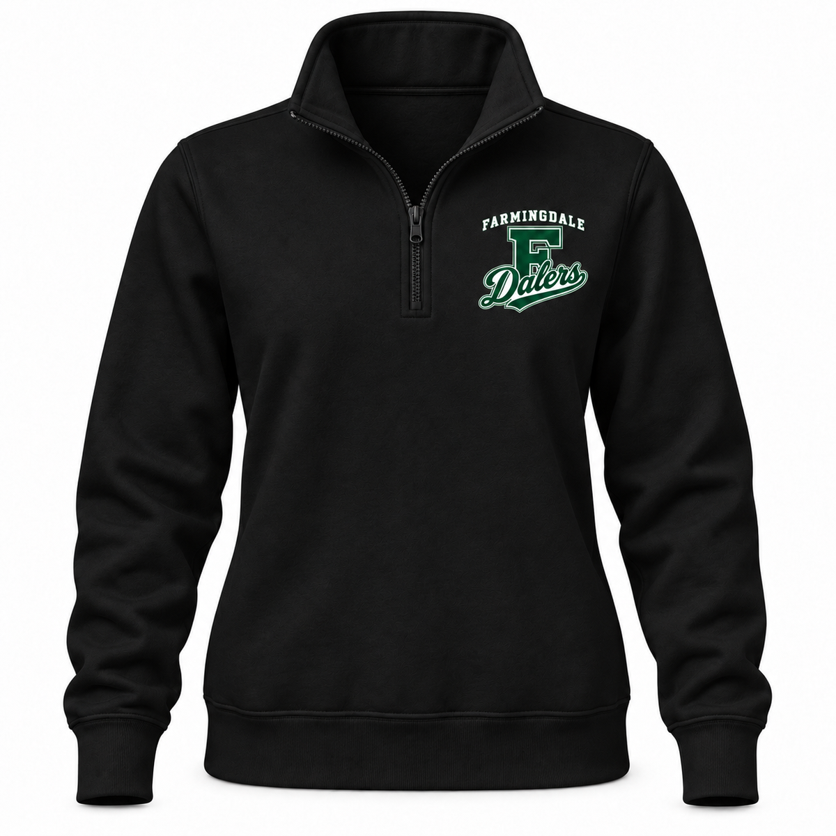 Farmingdale Dalers Classic F Script Women's Quarter-Zip in Black