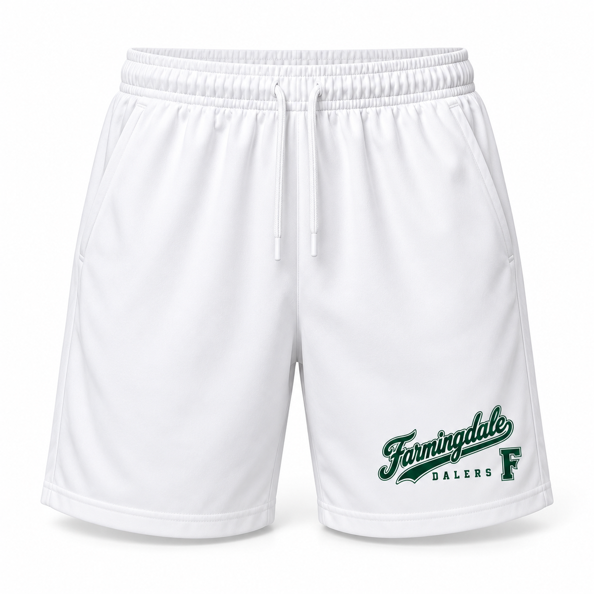 White Farmingdale Dalers West Coast Script Adult Athletic Shorts