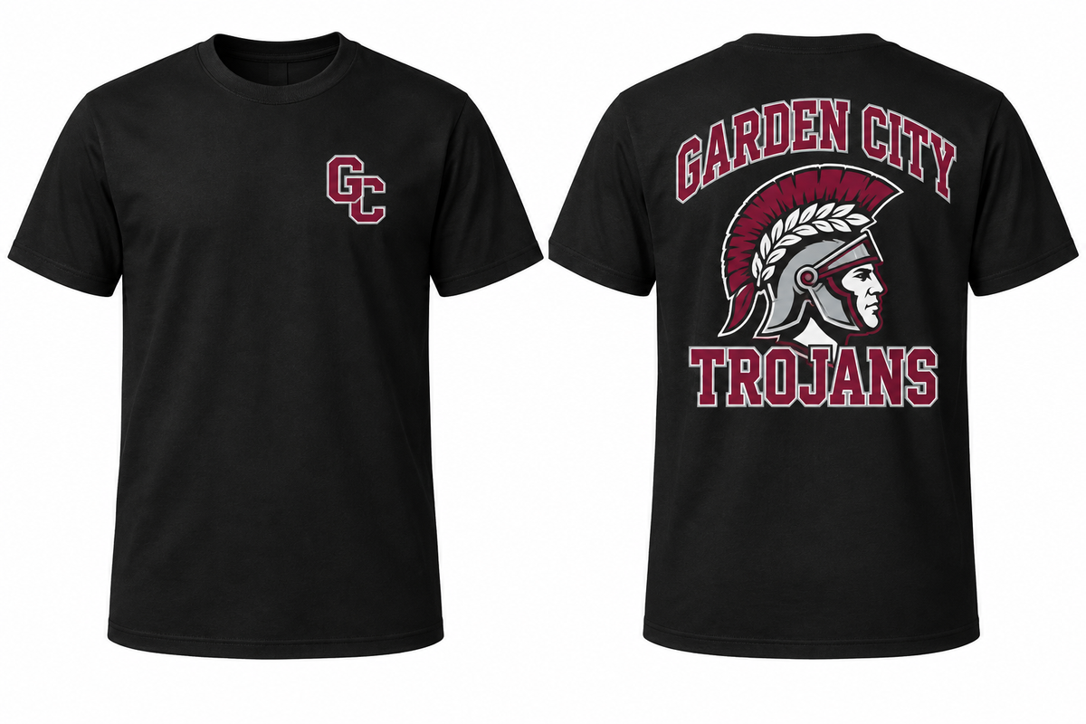 GARDEN CITY TROJANS black tee front and back