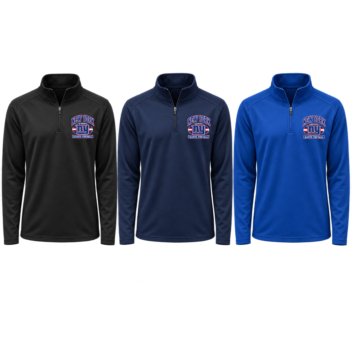 New York Giants Youth Heritage Crest Quarter-Zip Pullover in Black, Navy, Royal Blue