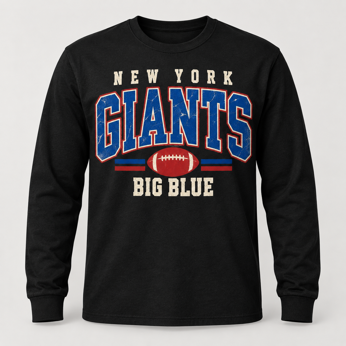 New York Giants Vintage Gridiron Men's / Unisex Long Sleeve T-Shirt in Black, front view