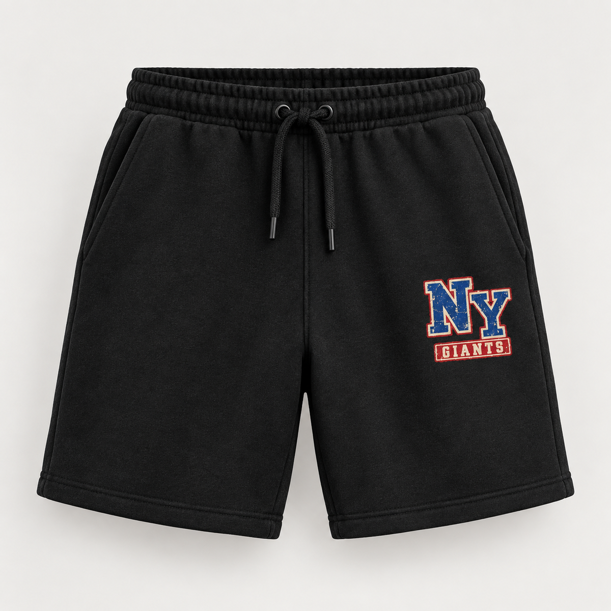 New York Giants Vintage Gridiron NY Monogram Fleece Shorts in Black, front view