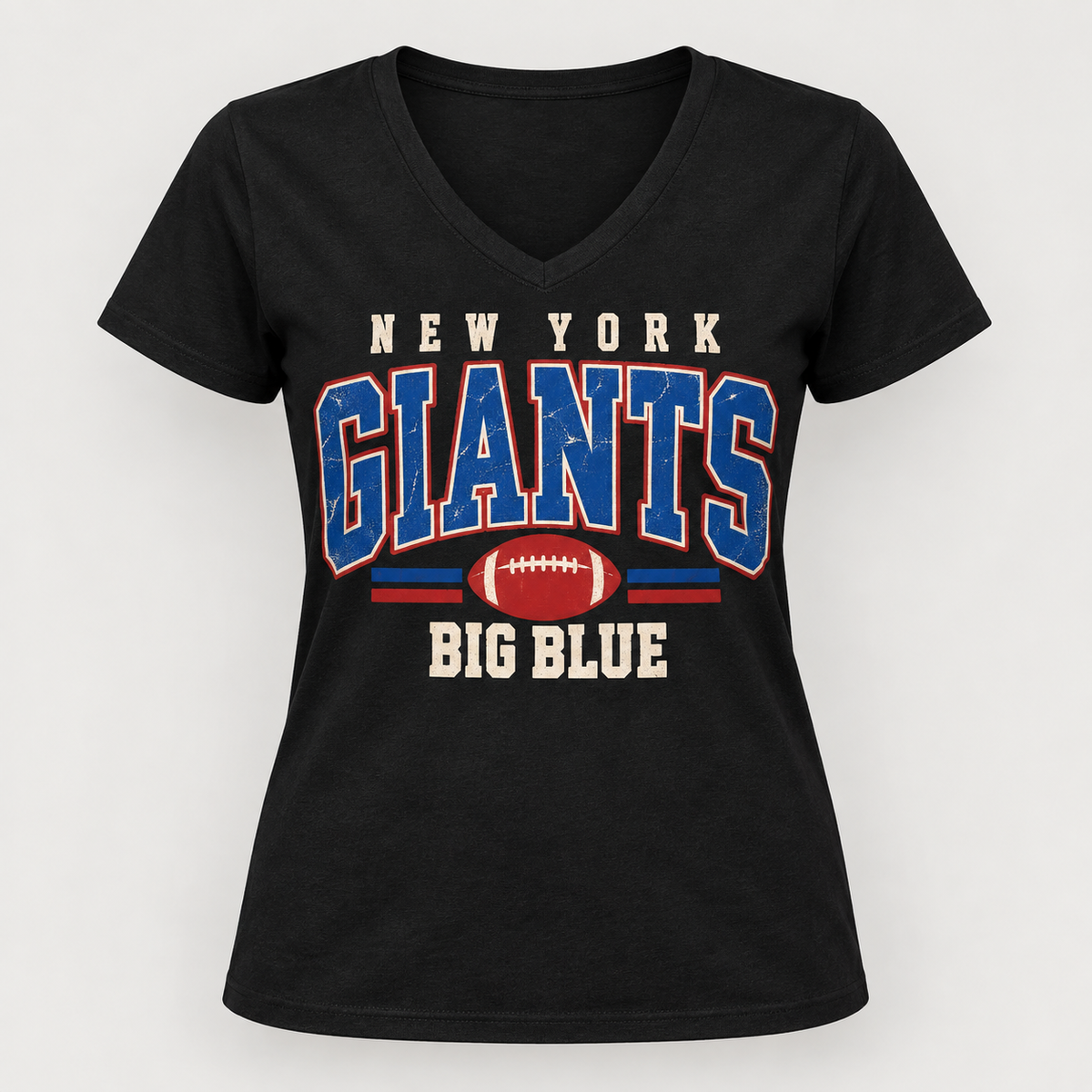 New York Giants Vintage Gridiron Women's V-Neck T-Shirt in Black, front view