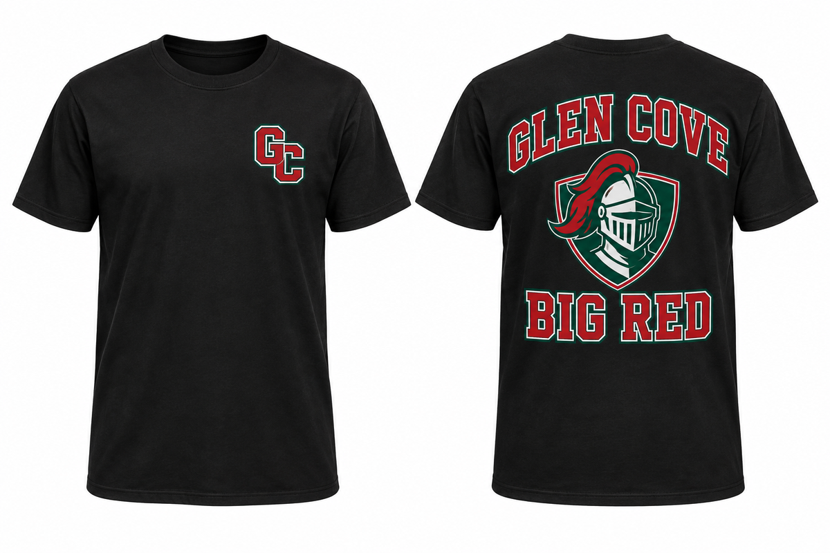 GLEN COVE BIG RED black tee front and back