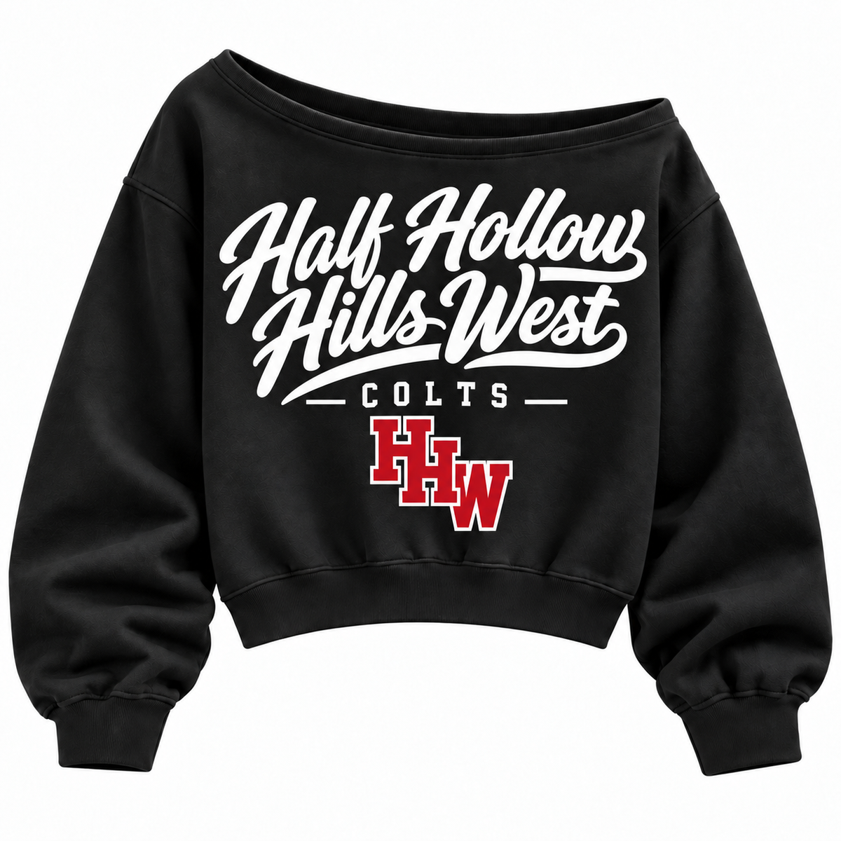 Half Hollow Hills West Colts off-shoulder sweatshirt in black