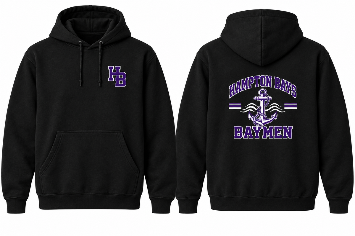 HAMPTON BAYS BAYMEN black hoodie front and back