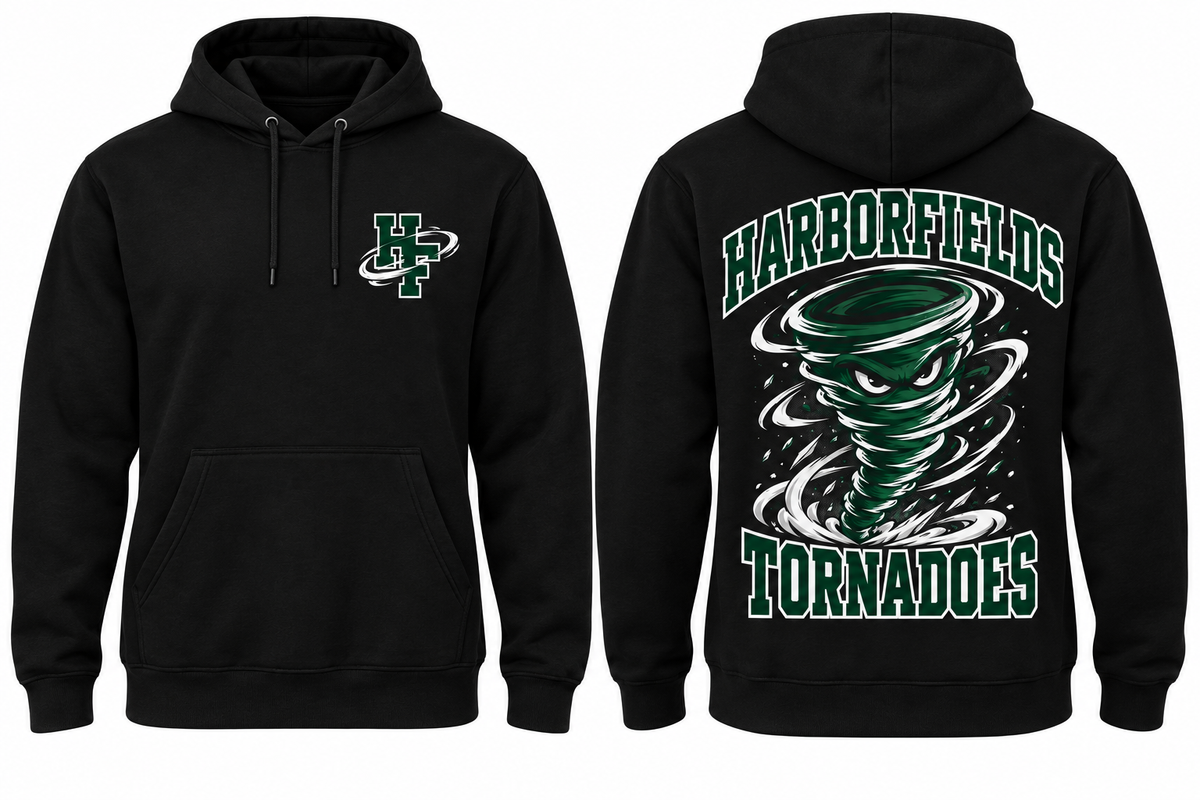 Harborfields Tornadoes black Hoodie front and back concept