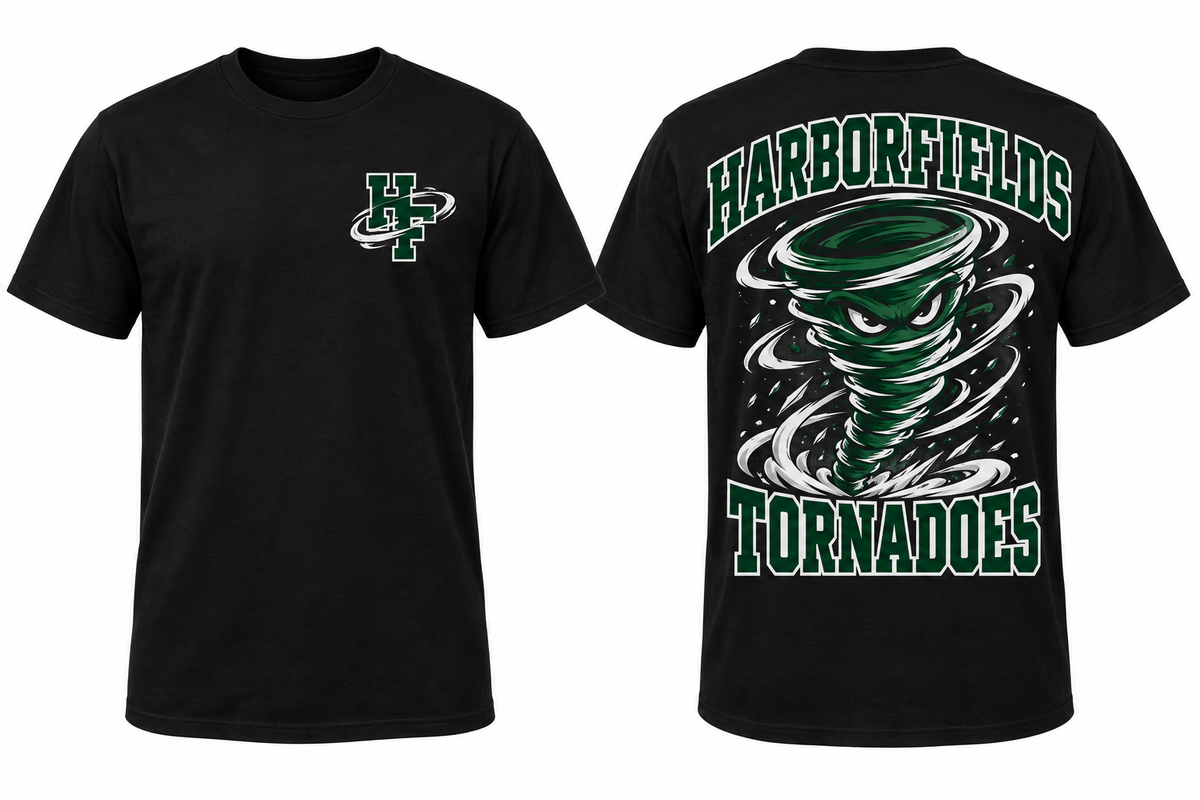 Harborfields Tornadoes black Tee front and back concept