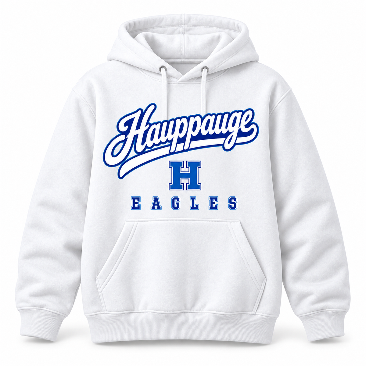 Hauppauge Eagles Adult Baseball Script Personalized Pullover Hoodie White, one hoodie front view