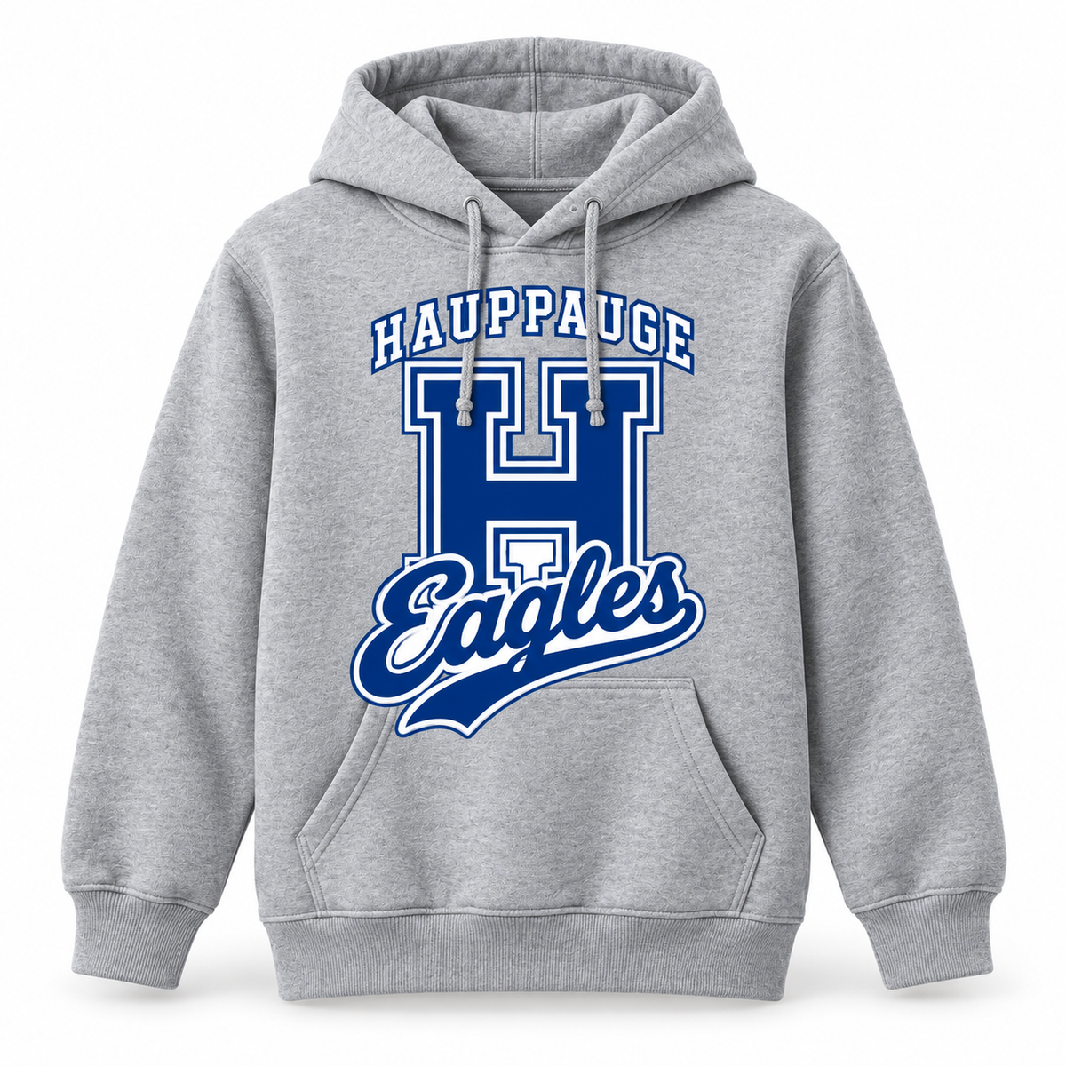 Hauppauge Eagles Adult Heritage H Personalized Pullover Hoodie Heather Gray, one hoodie front view