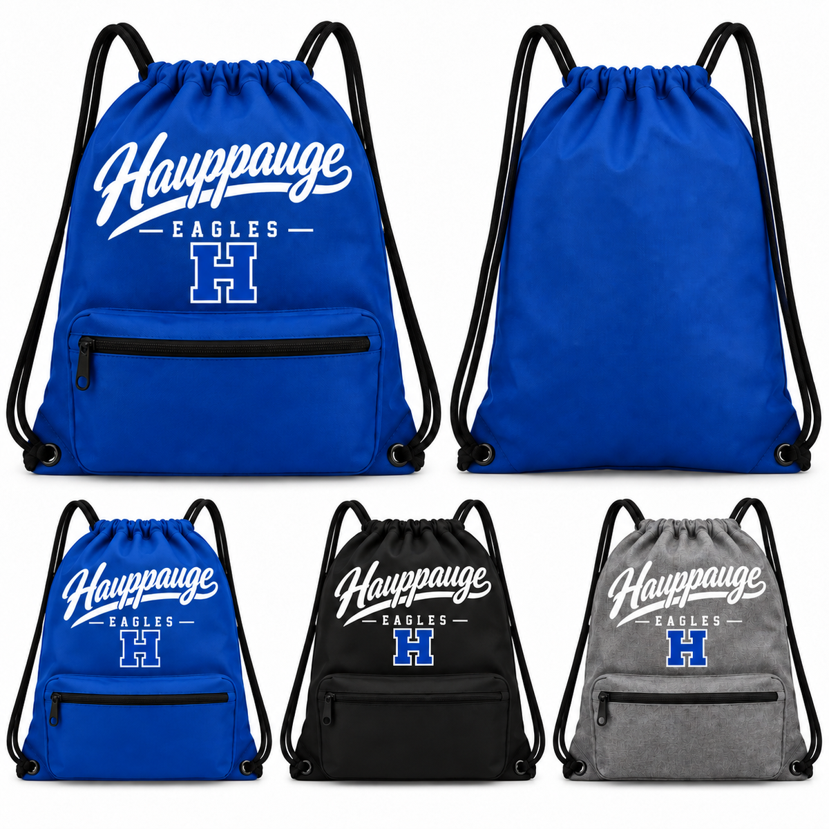 Hauppauge Eagles Script Zip Drawstring Bag — revised design and available colors