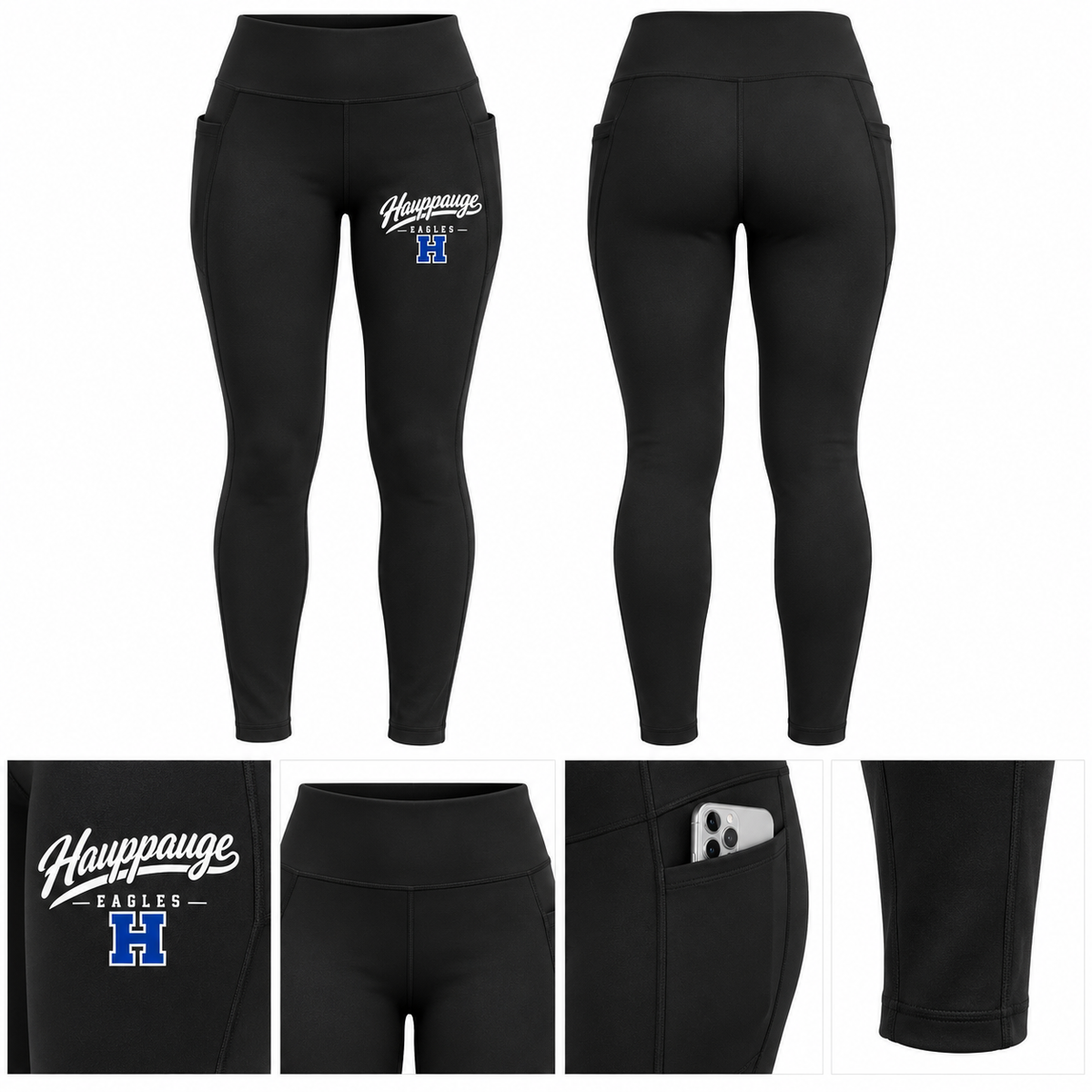 Hauppauge Eagles Women's Script Pocket Leggings, Black