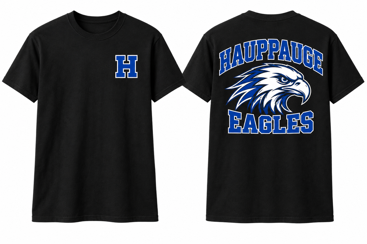 Hauppauge Eagles black tee front and back concept