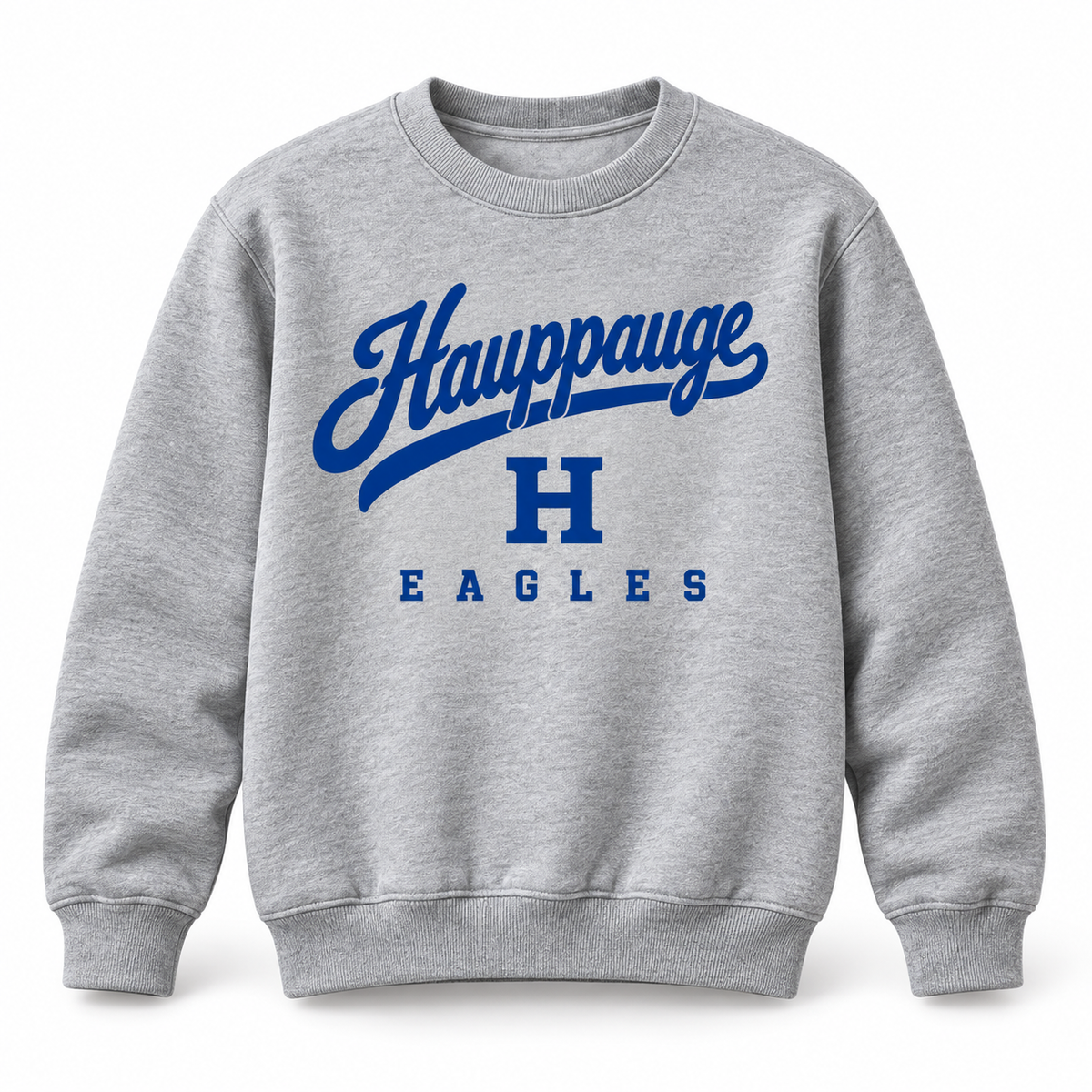 Hauppauge Eagles Youth Baseball Script Crewneck Sweatshirt Heather Gray