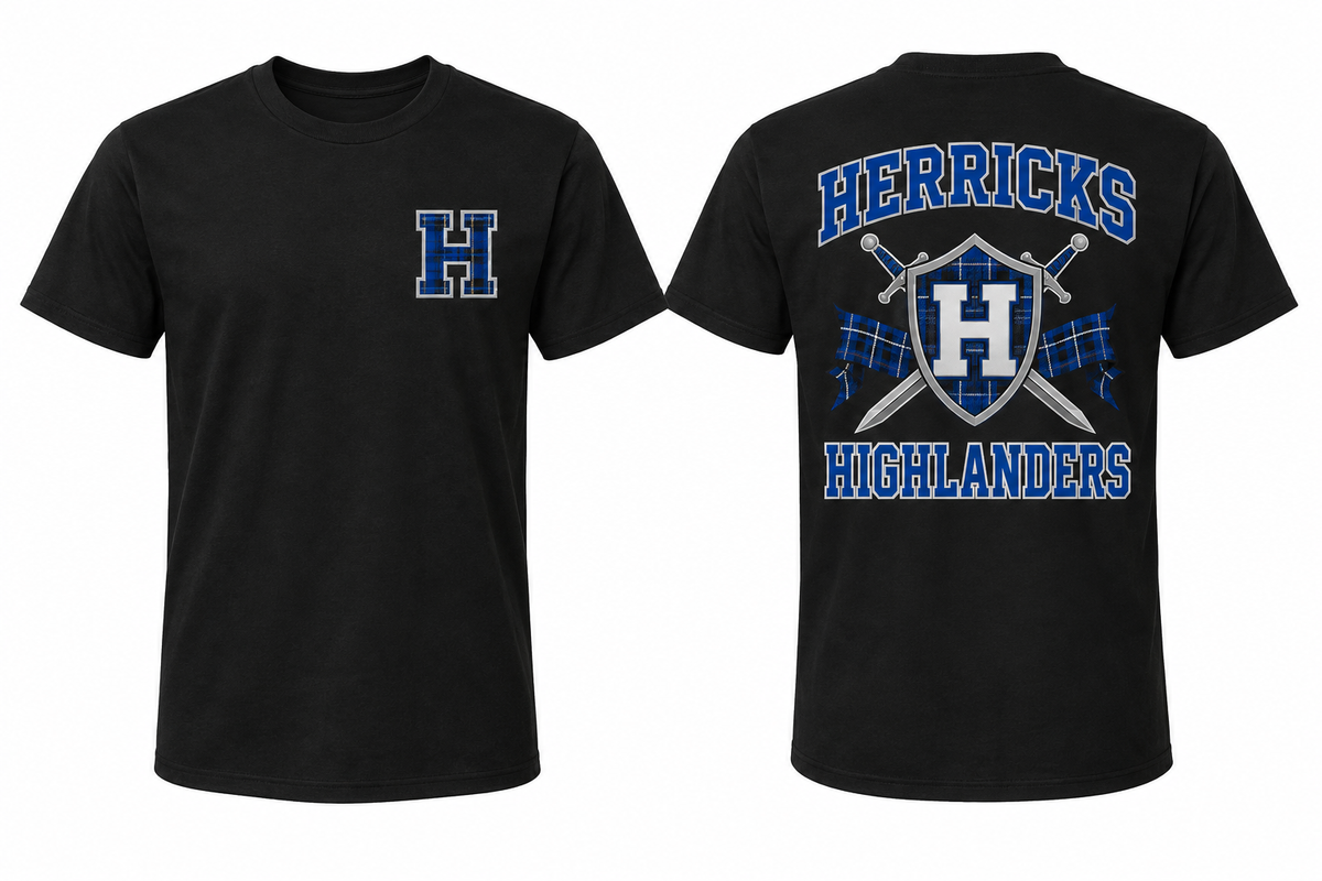 HERRICKS HIGHLANDERS black tee front and back