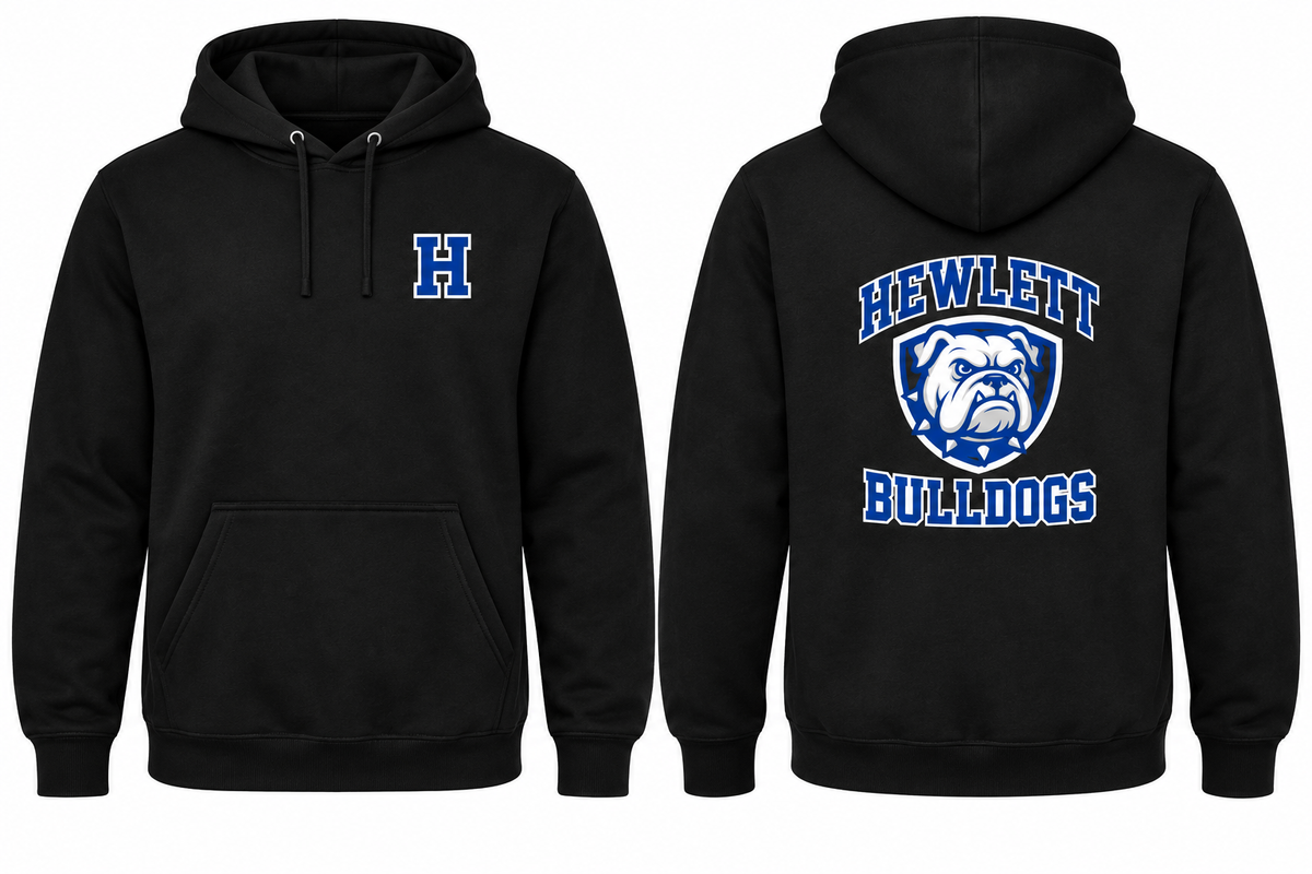 HEWLETT BULLDOGS black hoodie front and back