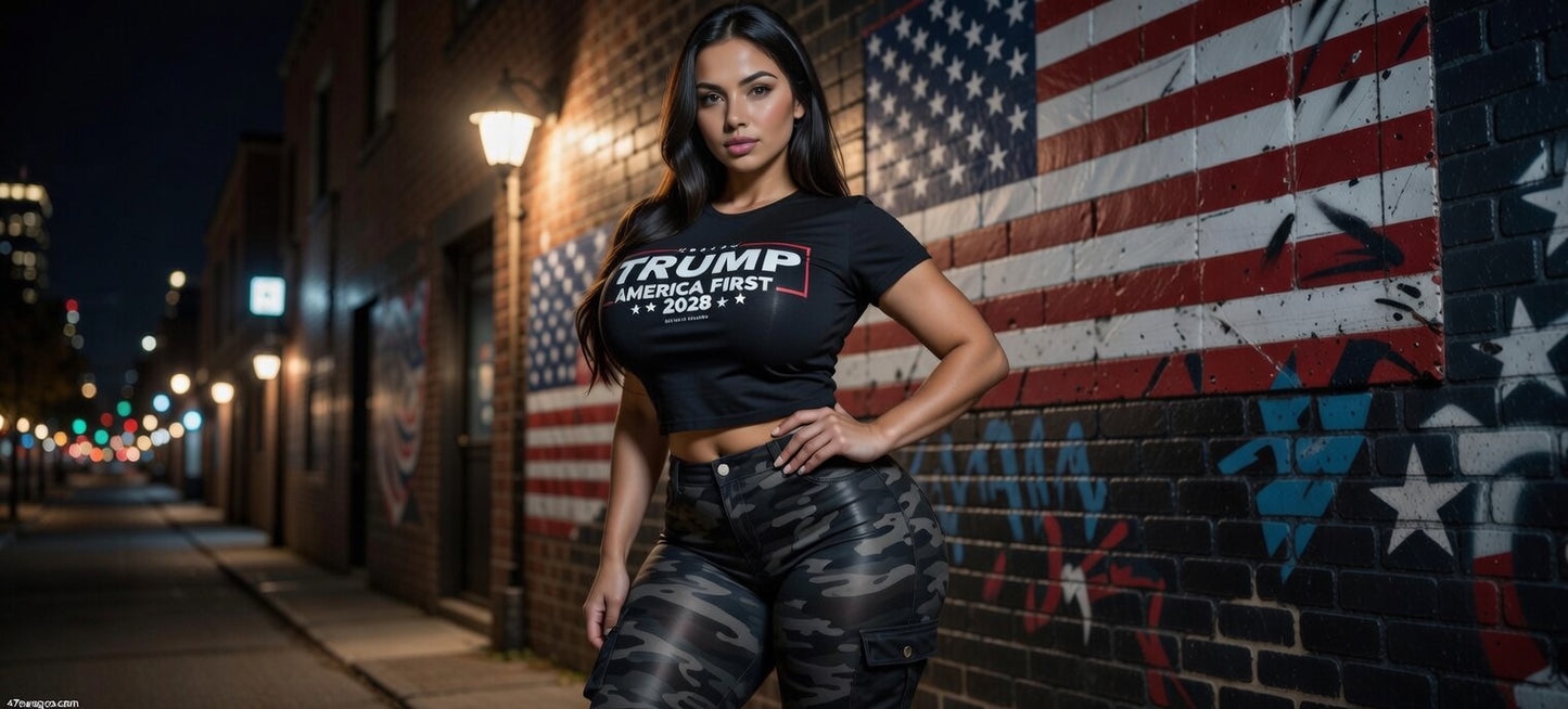 Trump America First 2028 Crop Tee – Bold Patriot Vibes