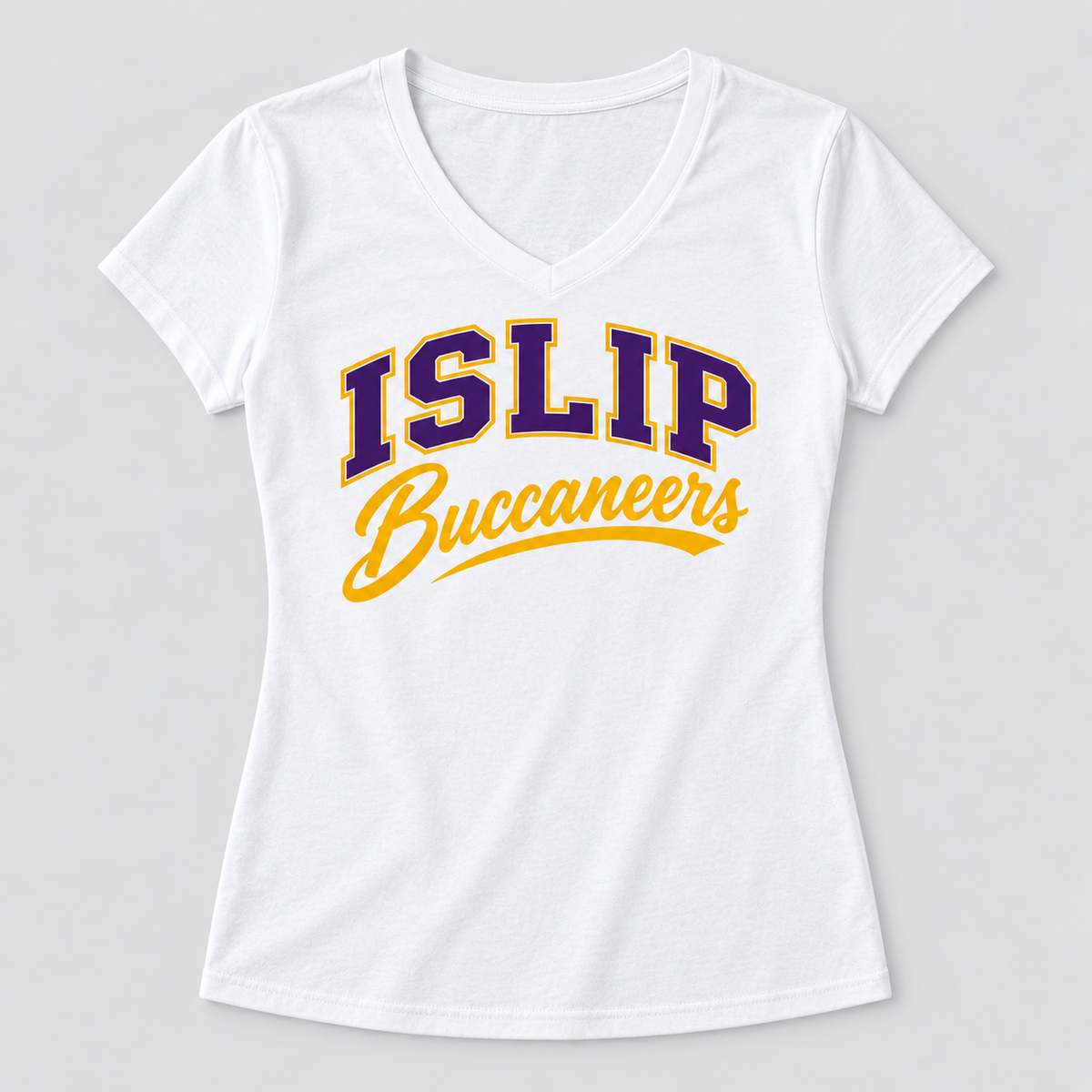 White Islip Buccaneers Women's Varsity Script V-Neck Tee
