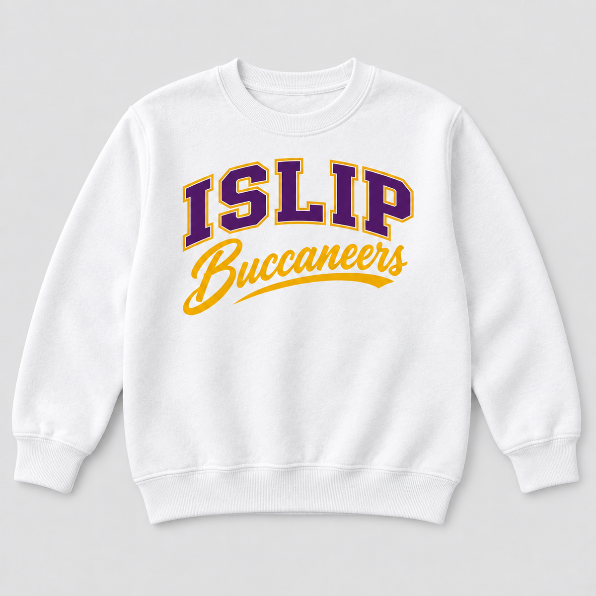 White Islip Buccaneers Youth Varsity Script Crewneck Sweatshirt